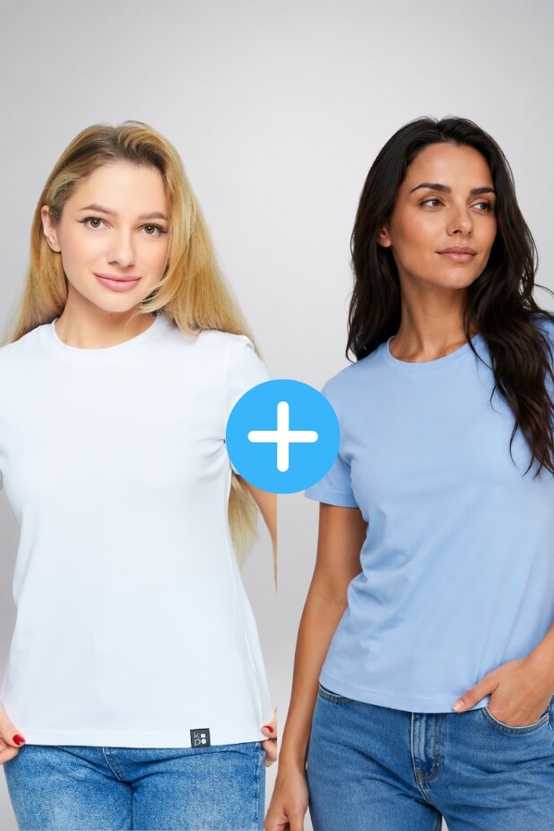 Set of 2 women's basic Kopo t-shirts:  blue, white